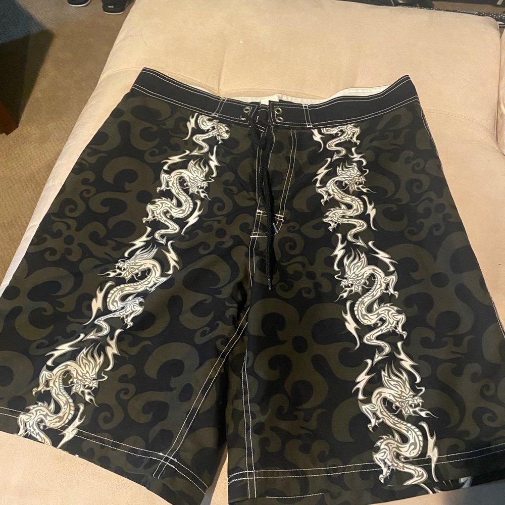 Black Dragon Print Swim Shorts